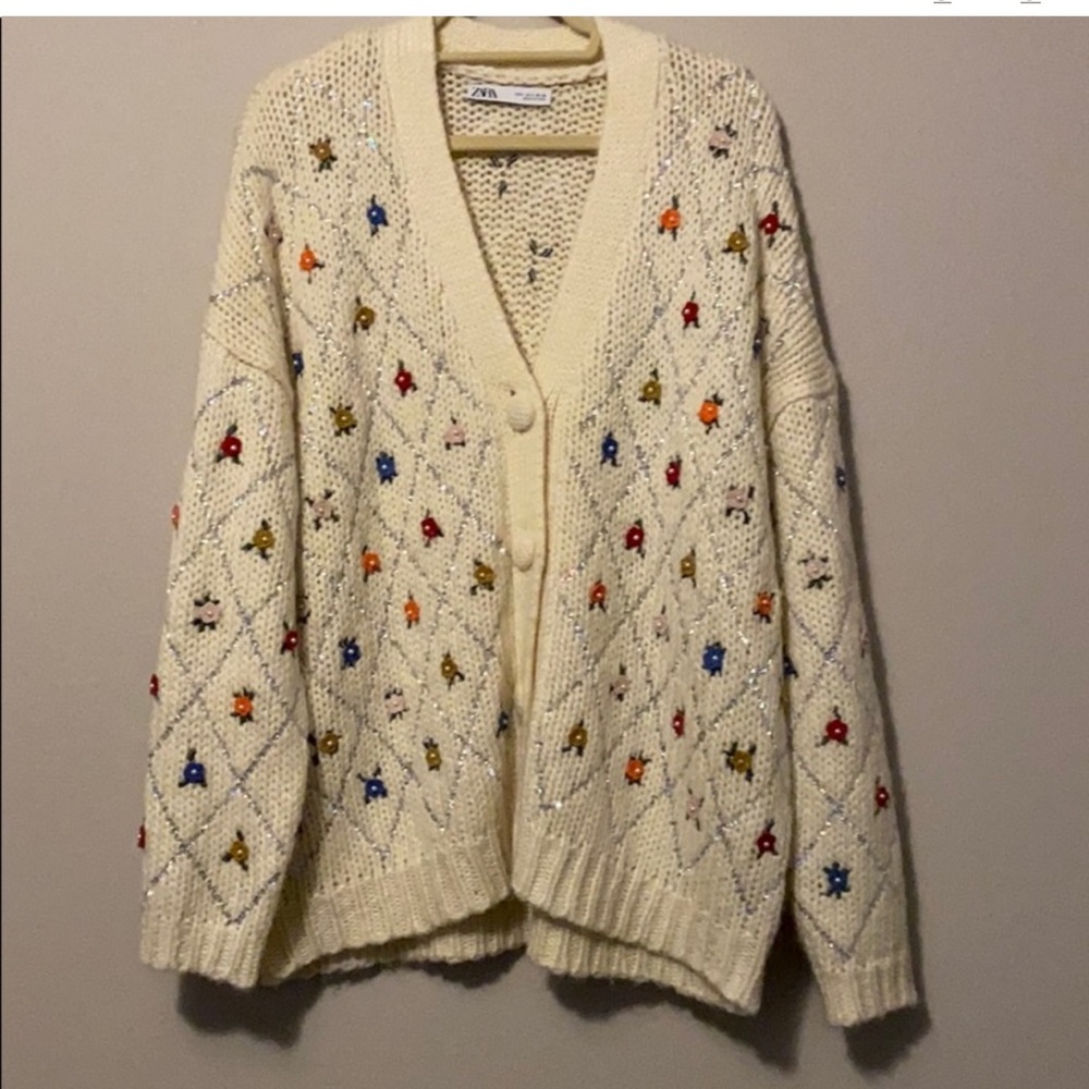 Zara floral oversized sequin cardigan